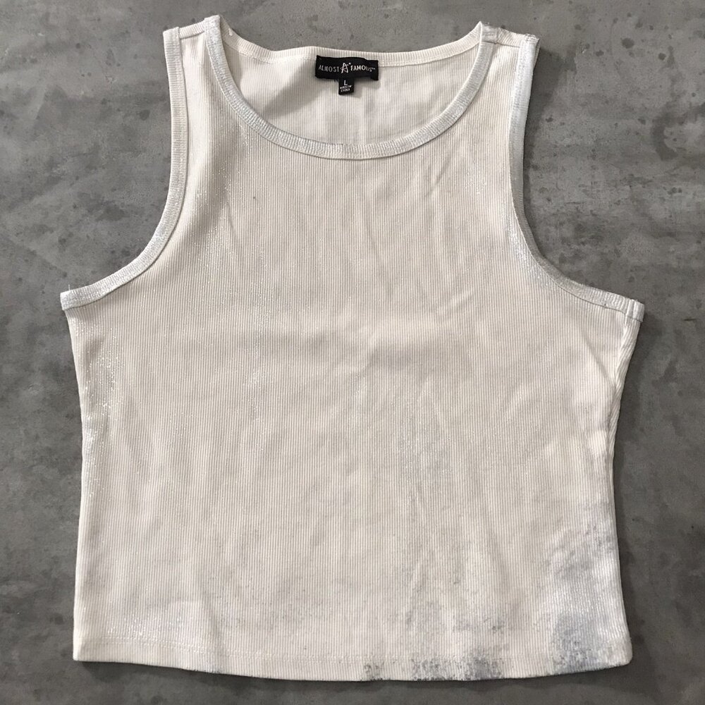 Y2K Almost Famous Top Large Cami Cream Metallic Silver Splatter Rave Going Out - Picture 14 of 14